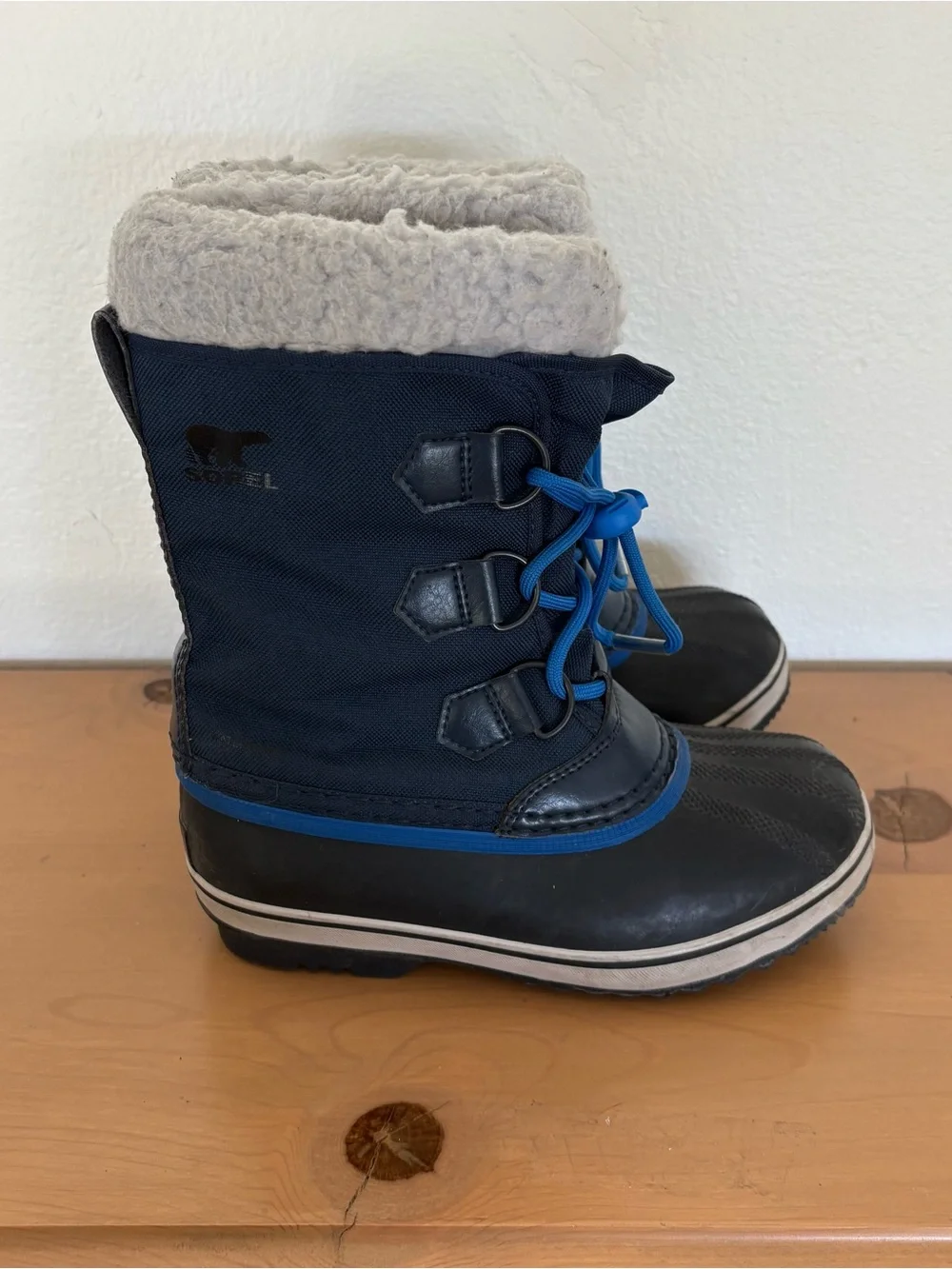 Sorel Navy and Black Kids' Snow Boots with Blue Lacing